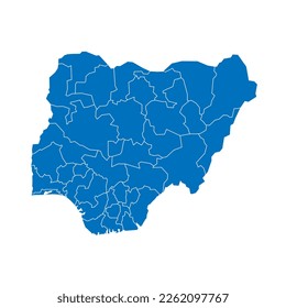 Nigeria political map of administrative divisions - states and federal capital territory. Solid blue blank vector map with white borders.