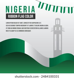Nigeria ribbon flag with Bowers Tower silhouette and decoration
