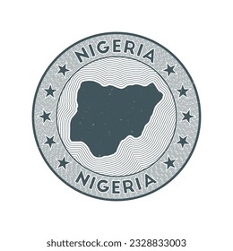 Nigeria round badge vector. Country round stamp with shape of Nigeria, isolines and circular country name. Artistic emblem. Powerful vector illustration.