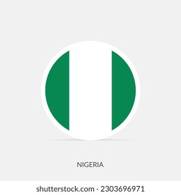 Icono de bandera redonda de Nigeria con sombra.