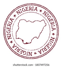 Nigeria Round Rubber Stamp With Country Map. Vintage Red Passport Stamp With Circular Text And Stars, Vector Illustration.