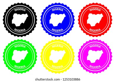 Nigeria - rubber stamp - vector, Federal Republic of Nigeria map pattern - sticker - black, blue, green, yellow, purple and red