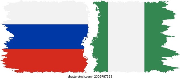 Nigeria and Russia grunge flags connection, vector
