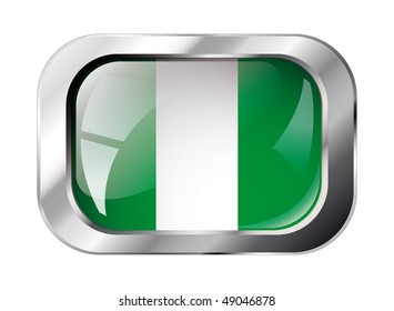 Nigeria shiny button flag vector illustration. Isolated abstract object against white background.