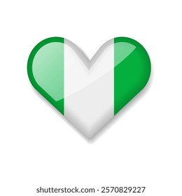 Nigeria - Shiny Flag in the Form of Heart. Vector Illustration.