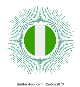 Nigeria sign. Country flag with colorful rays. Radiant sunburst with Nigeria flag. Vector illustration.