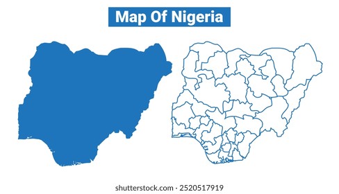 Mapa vetor simples da Nigéria e conjunto de ilustração de estilo de contorno