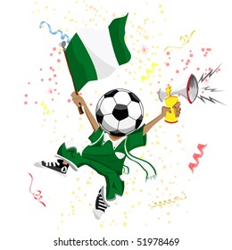 Nigeria Soccer Fan with Ball Head. Editable Vector Illustration