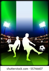 Nigeria Soccer Player on Stadium Background with Flag Original Illustration