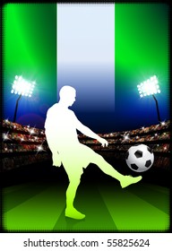 Nigeria Soccer Player on Stadium Background with Flag Original Illustration
