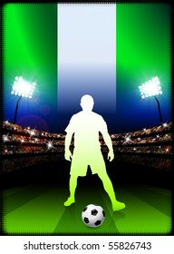 Nigeria Soccer Player on Stadium Background with Flag Original Illustration