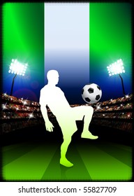 Nigeria Soccer Player on Stadium Background with Flag Original Illustration