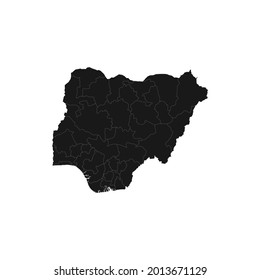 NIGERIA soft black map with white detail isolated white background, eps 10