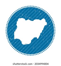 Nigeria striped retro travel sticker. Badge with map of country, vector illustration. Can be used as insignia, logotype, label, sticker or badge of Nigeria.