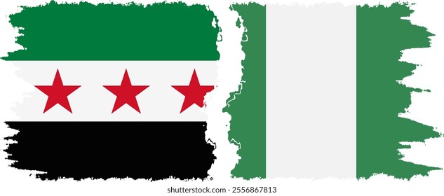 Nigeria and Syrian Revolution grunge flags connection, vector