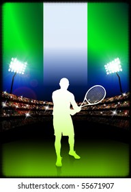 Nigeria Tennis Player on Stadium Background with Flag Original Illustration