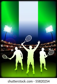 Nigeria Tennis Player on Stadium Background with Flag Original Illustration