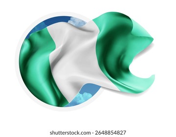 Nigeria, bandera 3D del Vector contra un cielo azul, a través de un agujero redondo en un fondo blanco