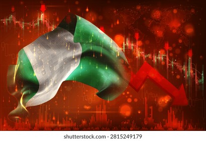 Nigeria, vector 3d flag financial exchange trend down