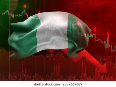 Nigeria, vector 3d flag financial exchange trend down