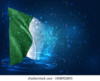 Nigeria, vector 3d flag on blue background with hud interfaces