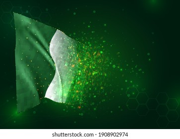 Nigeria, vector 3d flag on green background with polygons and data numbers