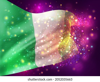 Nigeria, vector 3d flag on pink purple background with lighting and flares