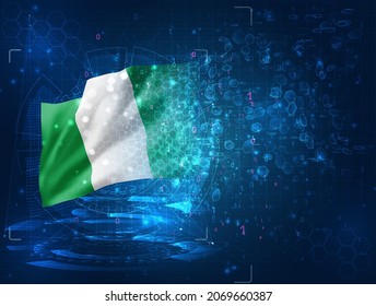 Nigeria, vector 3d flag on blue background with hud interfaces