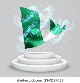 Nigeria, vector 3d flag on the podium surrounded by a whirlwind of magical radiance