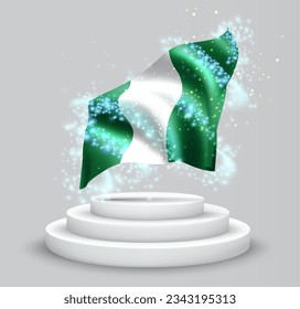 Nigeria, vector 3d flag on the podium surrounded by a whirlwind of magical radiance