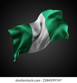 Nigeria, vector 3d flag with waves on a black background