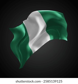 Nigeria, vector 3d flag with waves on a black background
