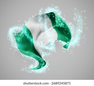 Nigeria, bandera de Vector 3D en un torbellino de brillo mágico