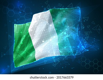 Nigeria, vector flag, virtual abstract 3D object from triangular polygons on a blue background