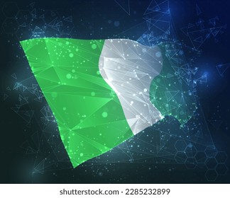 Nigeria, bandera vectorial, objeto 3D virtual abstracto de polígonos triangulares sobre fondo azul