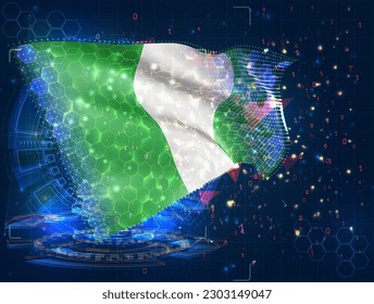 Nigeria,  vector flag, virtual abstract 3D object from triangular polygons on a blue background