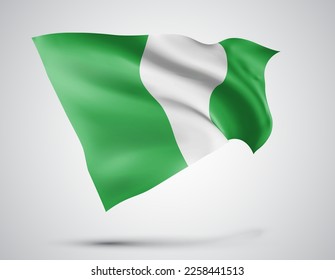 Nigeria, bandera vectorial con olas y curvas ondeando en el viento sobre un fondo blanco