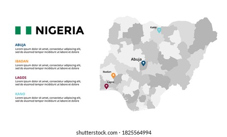 Nigeria vector map infographic template. Slide presentation. Global business marketing concept. Color country. World transportation geography data. 