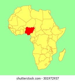 Nigeria vector map isolated on Africa map. Editable vector map of Africa. 