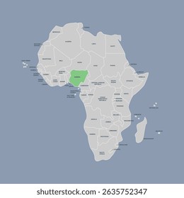 Nigeria vector map silhouette isolated on Africa map. Editable vector map of Africa. 