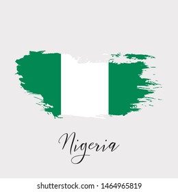 Nigeria vector watercolor national country flag icon. Hand drawn illustration with dry brush stains, strokes, spots isolated on gray background. Painted grunge style texture for posters, banner design