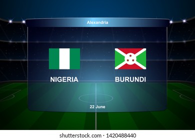 Nigeria vs Burundi football scoreboard broadcast graphic soccer template
