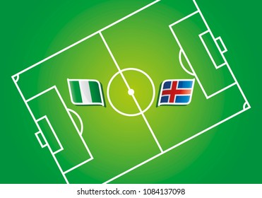 Nigeria vs Iceland flags vector green background