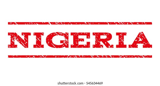 Nigeria watermark stamp. Text caption between horizontal parallel lines with grunge design style. Rubber seal stamp with dirty texture. Vector intensive red color ink imprint on a white background.