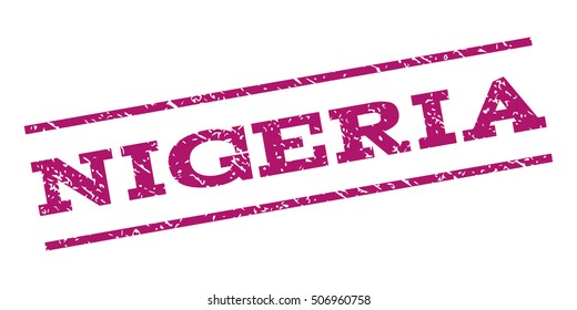 Nigeria watermark stamp. Text tag between parallel lines with grunge design style. Rubber seal stamp with dirty texture. Vector purple color ink imprint on a white background.