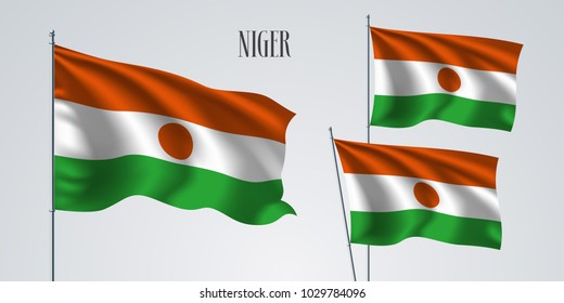 Nigeria waving flag set of vector illustration. Orange green colors of  Nigeria wavy realistic flag as a patriotic symbol 