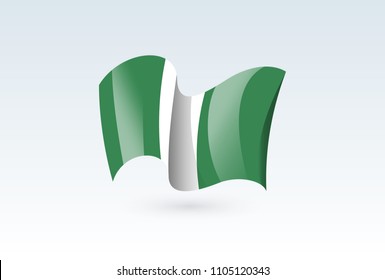 Nigeria waving flag vector icon, national symbol. Flag of Nigeria, fluttered in the wind - vector illustration isolated on white background.