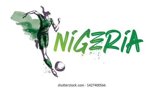 Nigeria Women's Soccer National Team Vector Design. Female Player Running. Typographic Layout. Lettering Sport Logo.