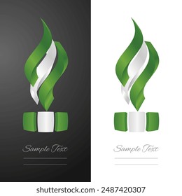 Nigerian abstract 3D wavy flag ribbon for fashion and industry labels. Nigeria 3D torch flame strip label sticker icon vector