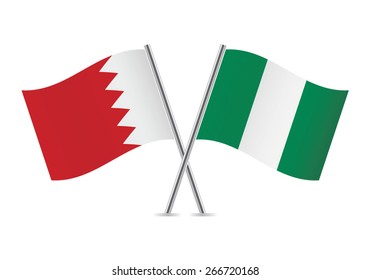 Nigerian and Bahrain flags. Vector illustration.
